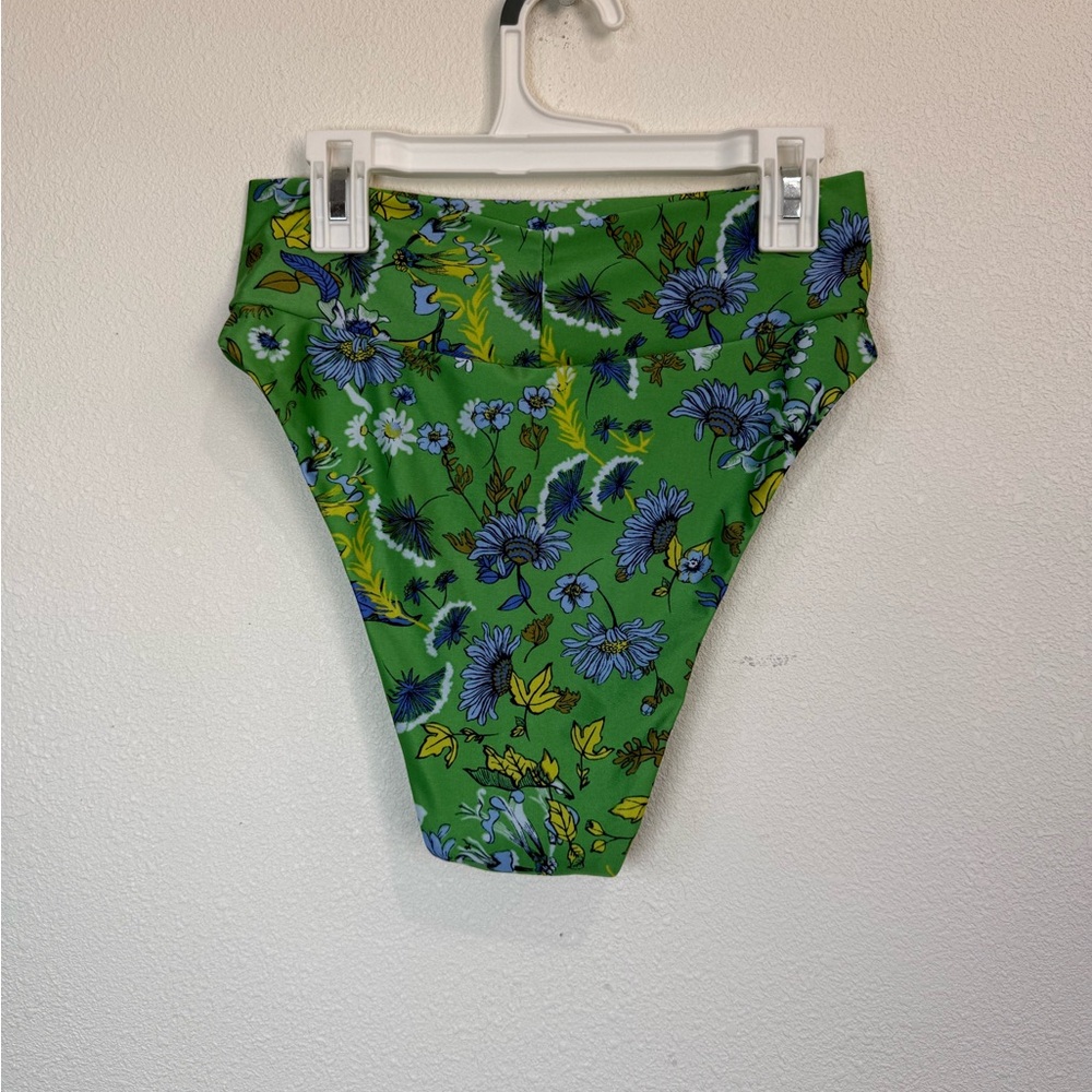 Aerie Green Floral High Cut Bikini Bottom High Leg Cheeky Swim Size S - Picture 4 of 4